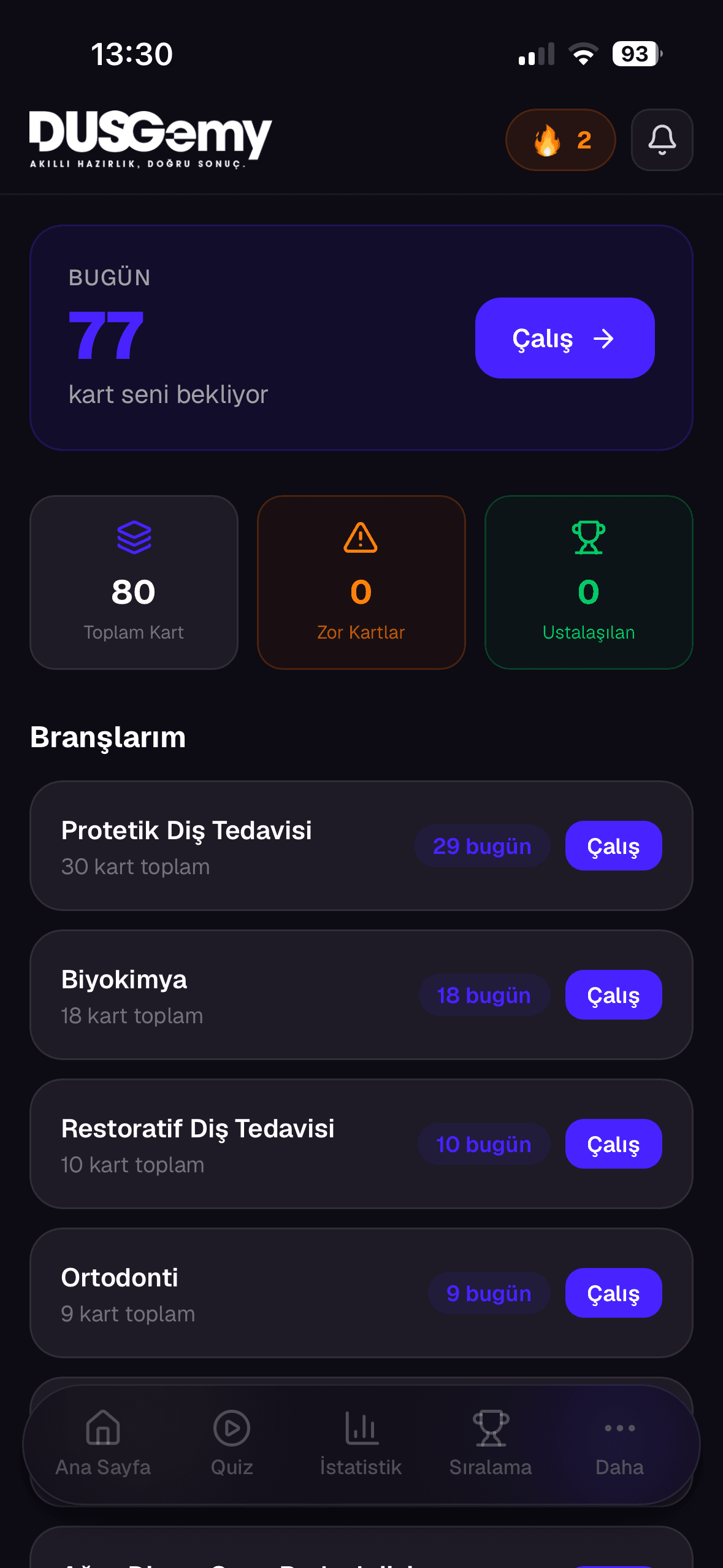 Flash Card ekranı